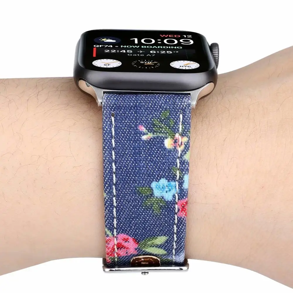 Новый кожаный ремешок для Apple Watch band 4 44/40 мм спортивный браслет с цветочным