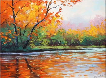 

Huge oil paintingAutumn River Colorful Impressionist Landscape Wall Art Canvas painting Bedroom Pictures Free Shipping c