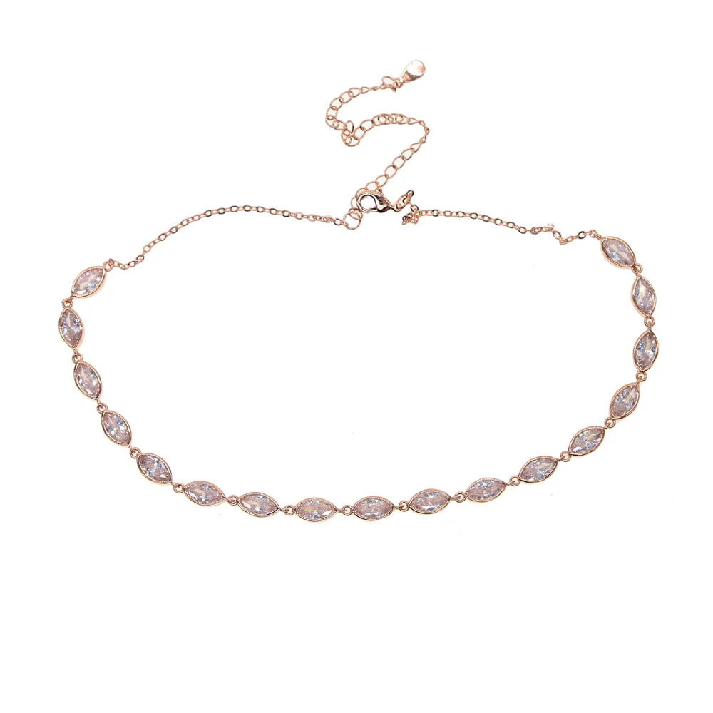 

2018 rose gold delicate Cubic Zirconia Crystal cz Rose Gold Color Choker Necklaces 33+7cm Jewellery for Women Collares