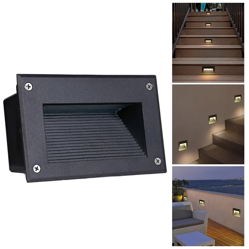 

LED Stair Wall Lamp 3W Embedded Garden Buried Footlights Recessed Step Aisle Light AC85-265V Villa Corner Lighting Waterproof