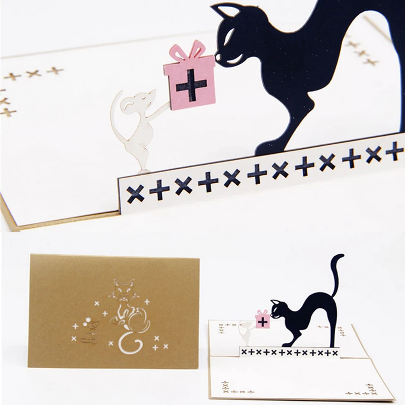 

3D Pop Up Cat and Mouse Animal Birthday Greeting Card Christmas Invitation