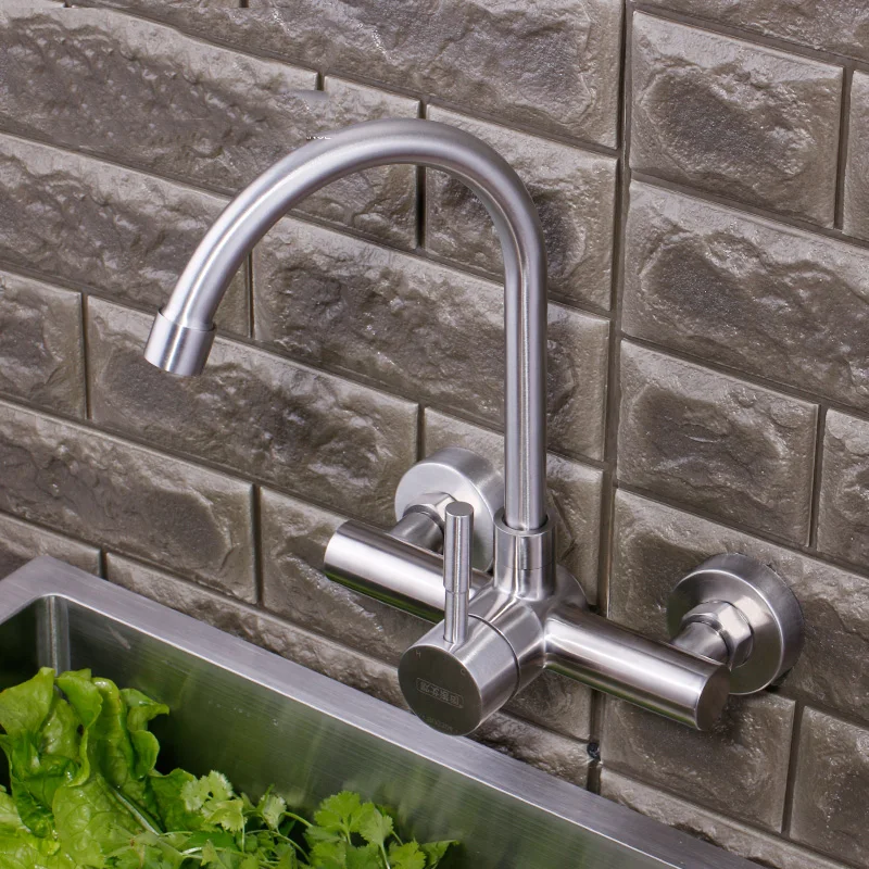 

steel wall type faucet, hot and cold kitchen, dish basin faucet, universal revolving balcony, washing basin sink