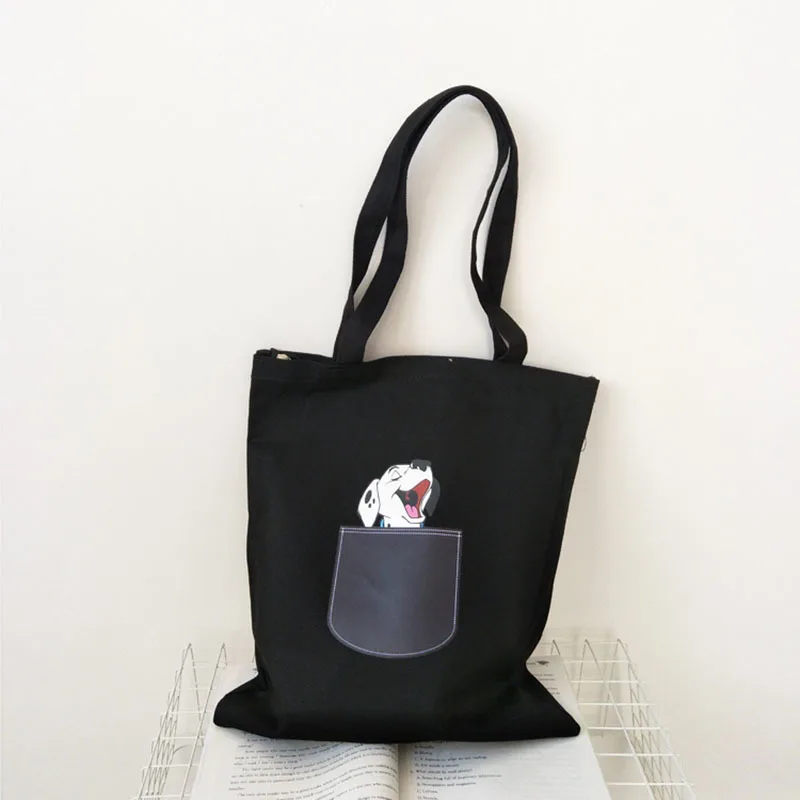 Холщовая Сумка-тоут для женщин, тканевая белая сумка через плечо с мультипликационным принтом, новая милая сумка для покупок с кошкой и собакой, женская сумка для вечеринок - Цвет: 4