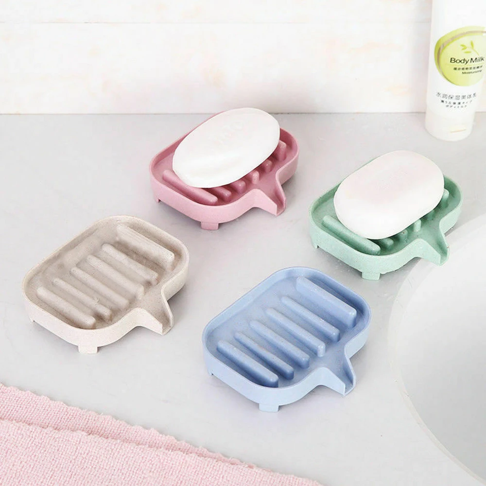 

4 Colors Creative Bathroom Soap Dish Storage Holder Rack Soapbox Plate Tray Drain Kitchen Sucker Organizer