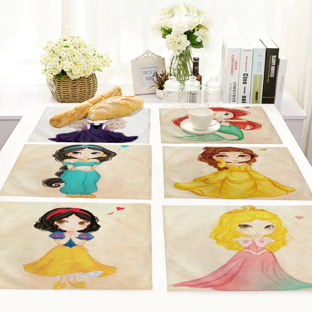 

Cotton Linen Table Mat Cartoon Girls Placemat Nordic Home Rectangle Table Mats for Dining Table Kitchen Decoration Accessories