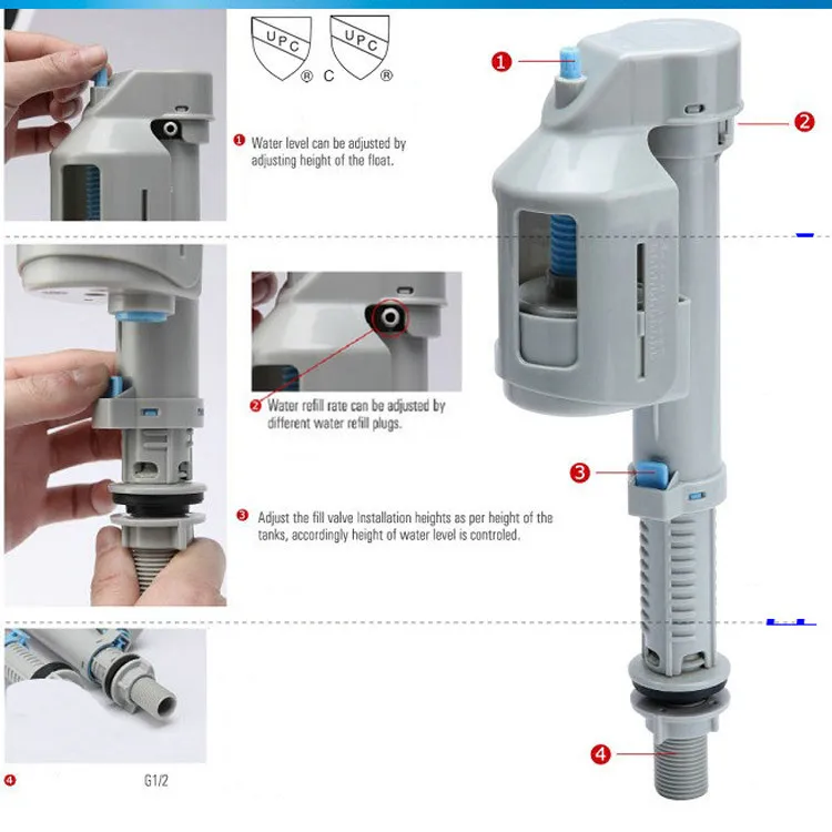 Уплотнительный клапан для туалета, впускной клапан для резервуара для воды, аксессуары для туалета 1/" 20 мм, регулируемая высота резьбы 195 мм-295 мм