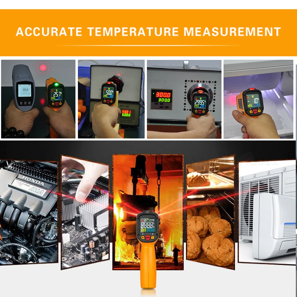50~ 800 градусов Бесконтактный инфракрасный термометр лазерный ЖК-цифровой ИК термометр измеритель температуры пистолет температурные приборы