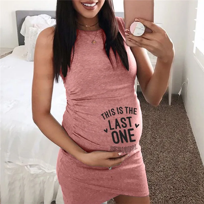 Maternity clothes summer 2019  new  Women Maternity Summer Sleeveless Letter Print Casual Sundress Pregnancy Dress  (1)