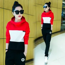 GDA. New Spring Women Hoodies Suits Cotton Two Piece Long Pants Striped Print Warm Sweatshirt Playsuit Large Size XXL F