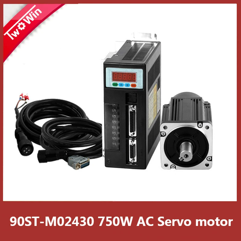 90ST-M02430 220V AC Servo motor with Braking Function 3000RPM 2.4 N.M 750W Single-Phase ac drive permanent magnet Matched Driver |
