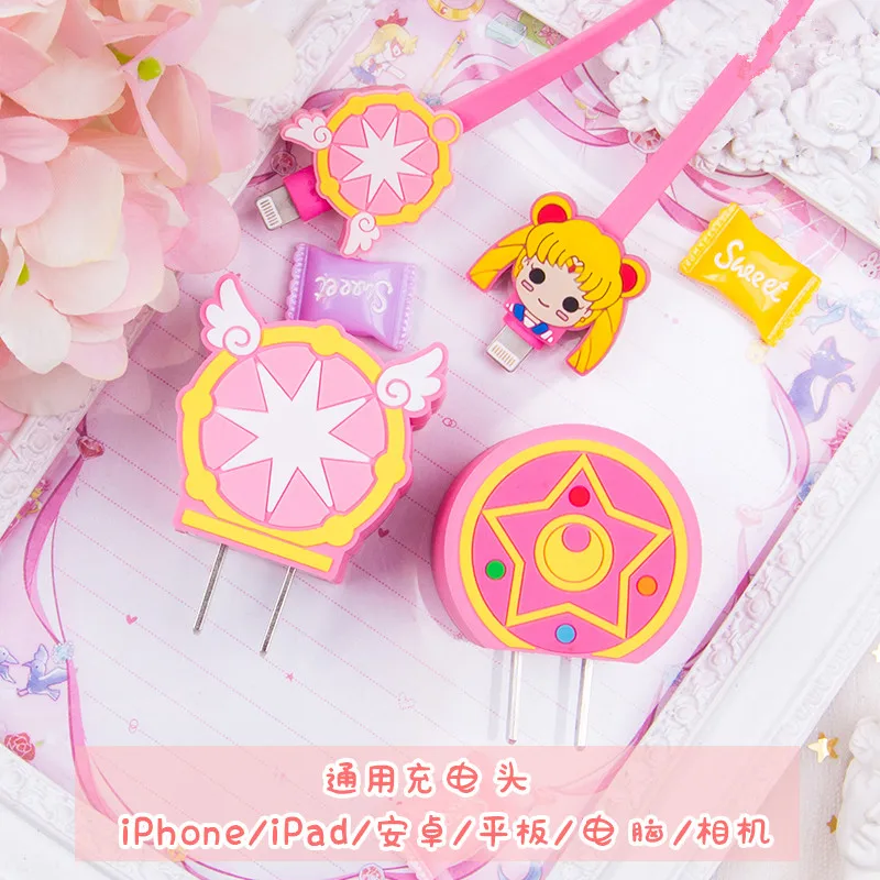

Sailor Moon Action Figure Printed Cartoon Card Captor Sakura Creative Mobile Phone Data Line for Iphone USB Charging Cable Doll