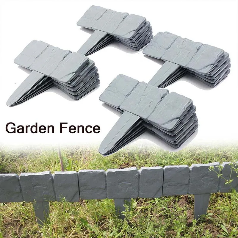 

2019 Gray And Brick Red Garden Fence Edging Cobbled Stone Effect Plastic Lawn Edging Plant Border Decorations Flower Bed Border