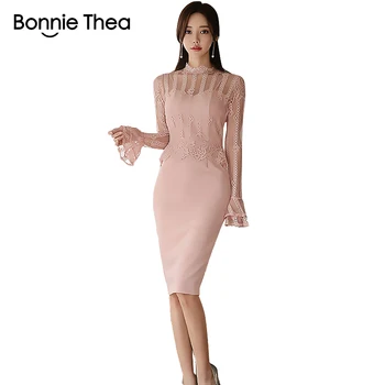 

bonnie thea sexy Sheath Women summer dress femme Bodycon pink lace slim dress sweet party ladies dresses womens vestidos clothes