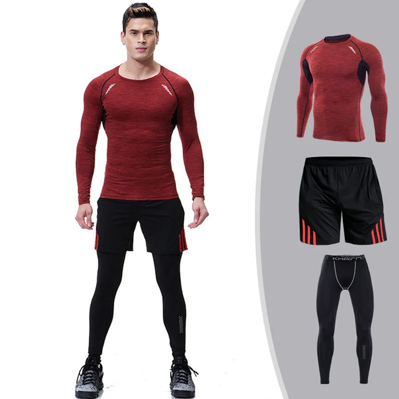 3 Piece Sports Suit Men Compression Clothing Quick Dry Running ...