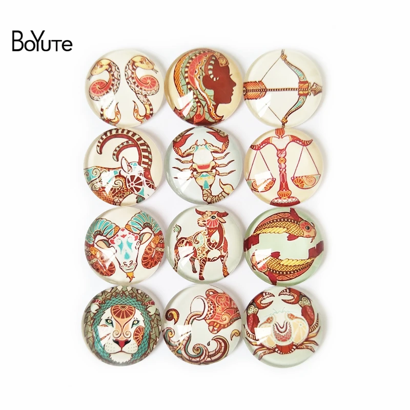

BoYuTe Cabochon Supplies for Jewelry Making 10 Sizes Mix Image Round Transparent Glass Cabochon Zodiac Signs