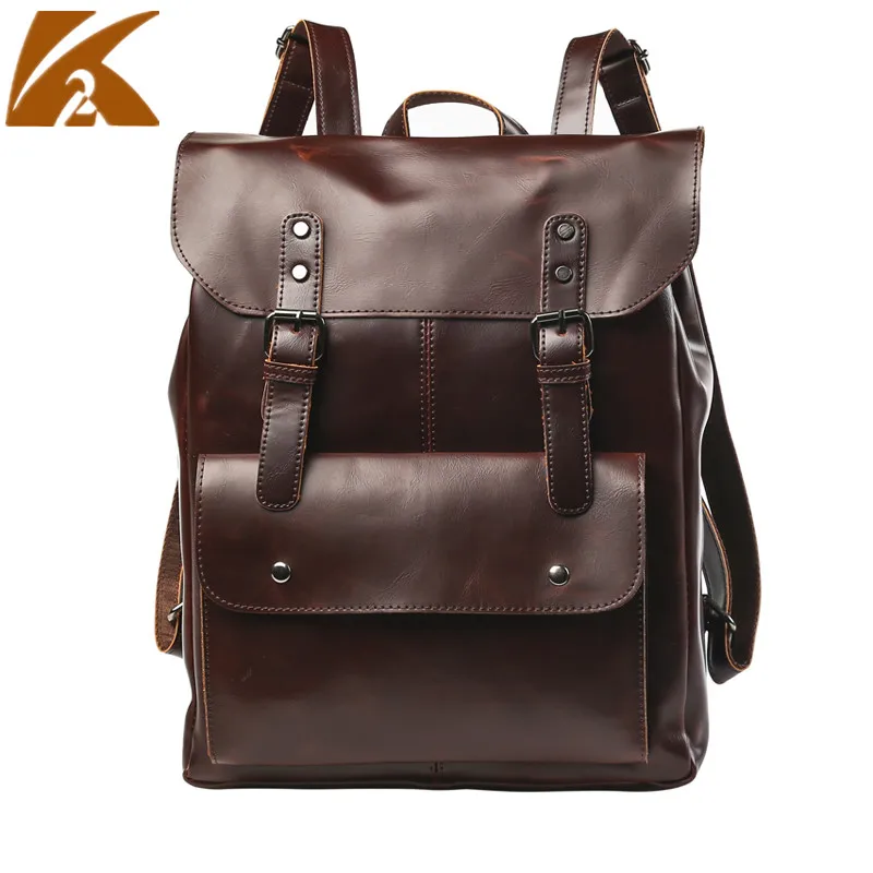 2018 Black Coffee School Bags for Teenage Students Bagpack Travel Bag Fashion Genuine Leather Rucksack Men Crazy Horse Backpacks