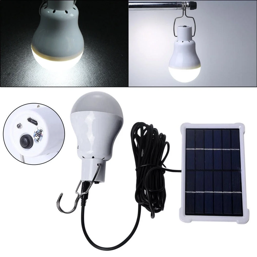 Solar Panel Powered LED Bulb Light Portable Outdoor Camping Tent Energy Lamp