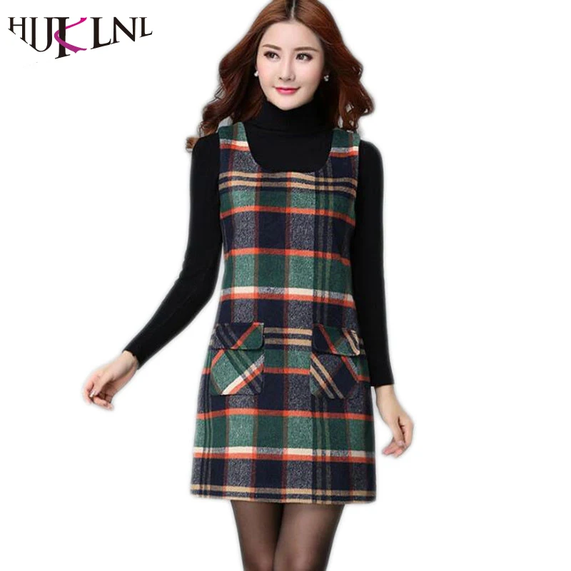 HIJKLNL Women's dresses winter women 's plaid vest plus size dress