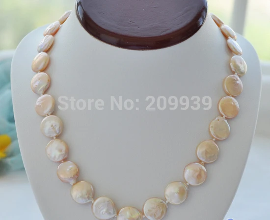 

Hot sell Noble- FREE SHIPPING>>>@@ AS4090 17" 14mm pink coin Freshwater cultured pearl necklace magnet