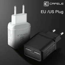 CAFELE USB Charger EU US Plug Adapter Travel Charging Charger USB 2.4A Dual Output Universal Charger Smart Phone Charger