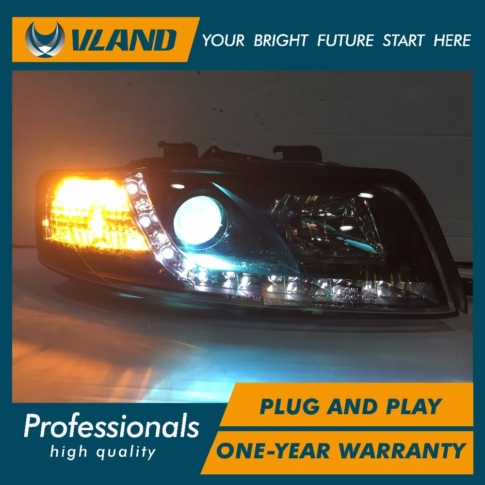 Автомобильный головной светильник VLAND от производителя для AUDI A4 светодиодный головной светильник 2001 2004 для A4 головной светильник с ксеноновыми скрытыми линзами проектора и днем