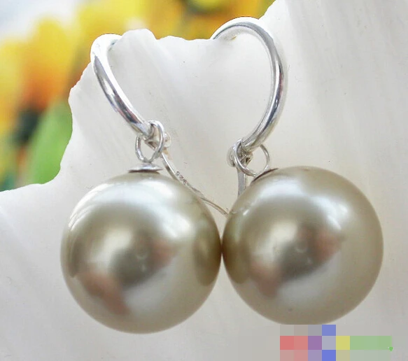 

hot sell new - -hot 12300 GOLDEN ROUND SHELL PEARL DANGLE EARRING SILVER