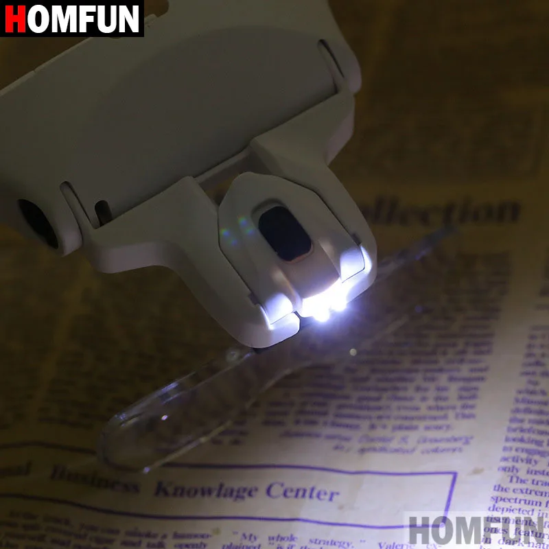 Koop HOMFUN Diamant Schilderij Borduurwerk 1.0X 1.5X 2.0X 2.5X 3.5X Verstelbare 5 Lens Loep LED Light Hoofdband Vergrootglas Glas Met Lamp