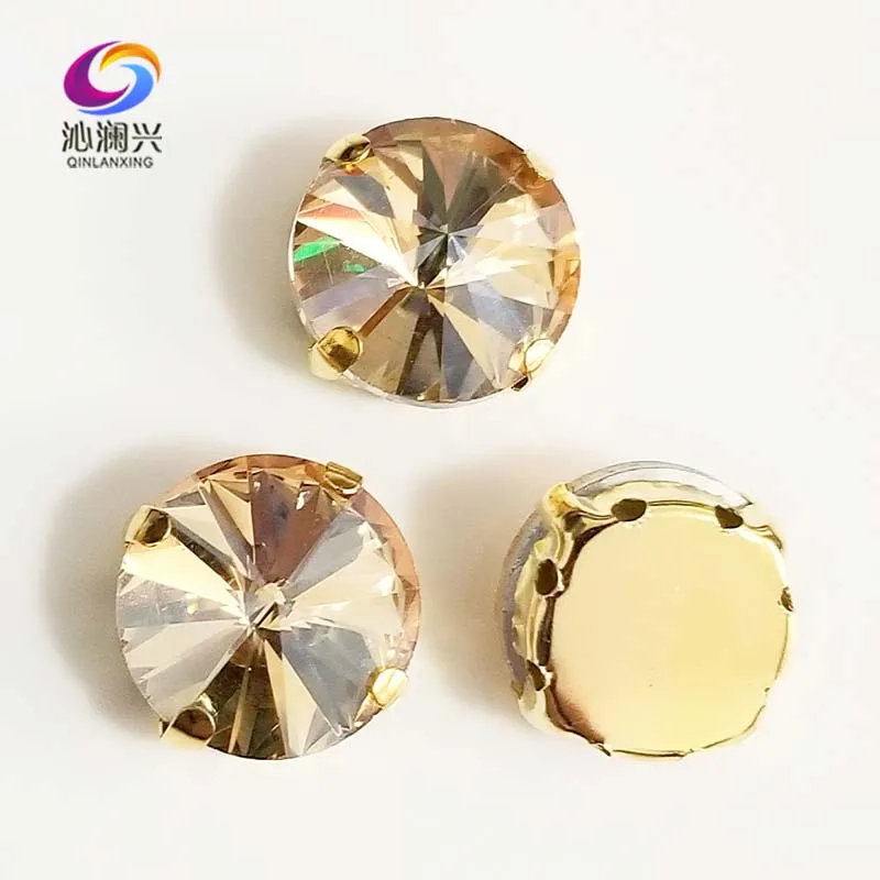 

Golden champion round shape golden bottom AAA Glass Crystal sew on claw rhinestones with holes,Diy Clothing accessories SWRG05