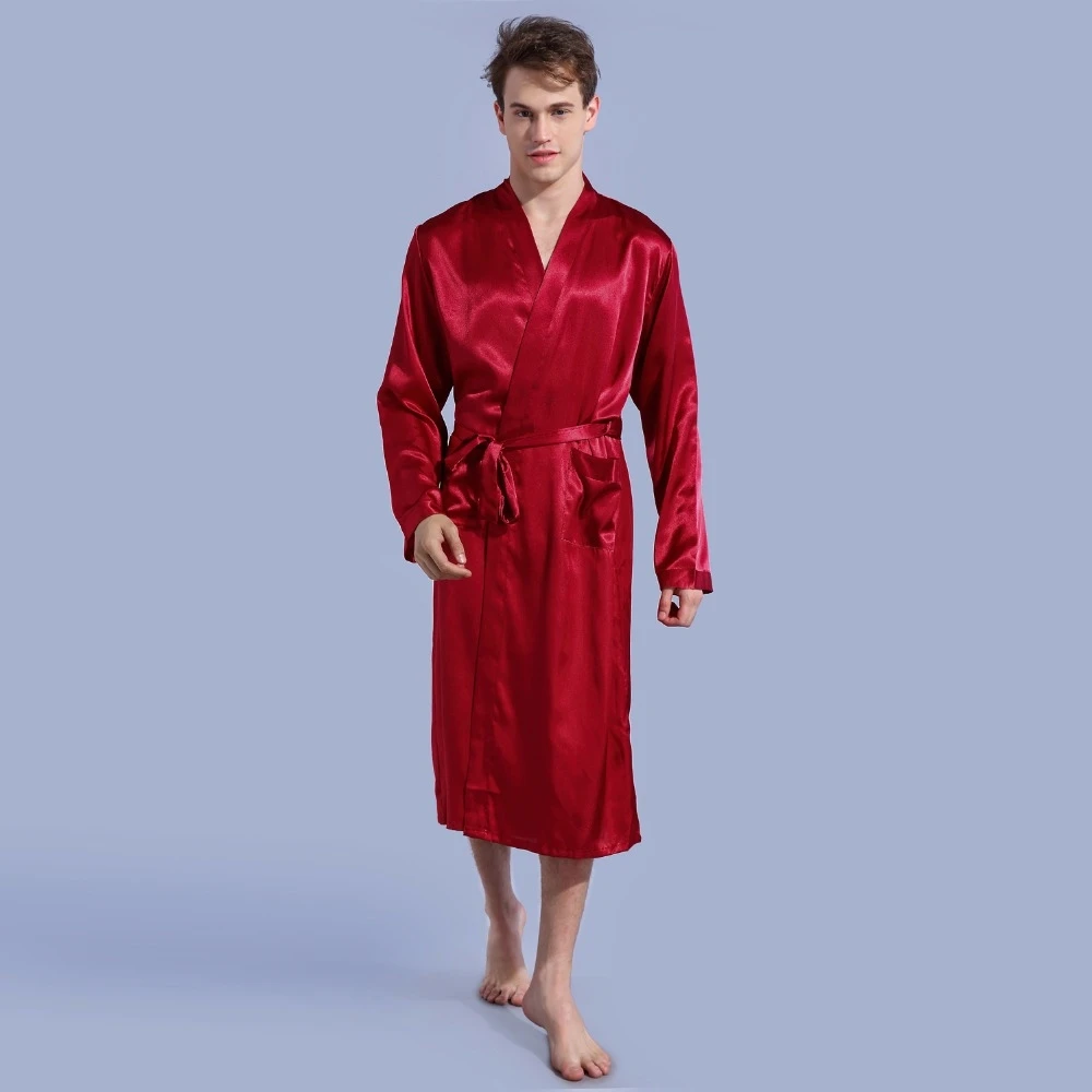 1844 бренд длинный халат эмуляции шелк мягкий домашний плюс размеры S-XXL ночная рубашка для мужчин кимоно халаты Autunm Весна зим