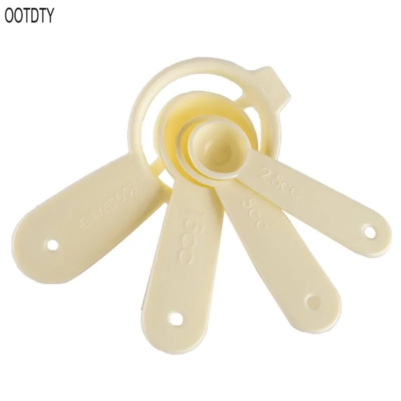 

OOTDTY 5Pcs/set Measuring Spoon Beige Plastic Teaspoon Tablespoon Utensil Kitchen Tool egg separator