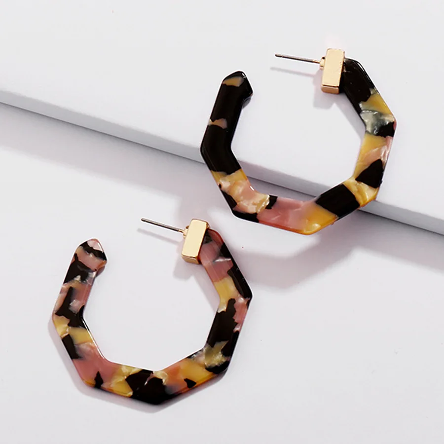 

YJX Dex Resin Hoop Earrings Hexagon Shape Tortoise Shell 2018 Fall Fashion Jewelry