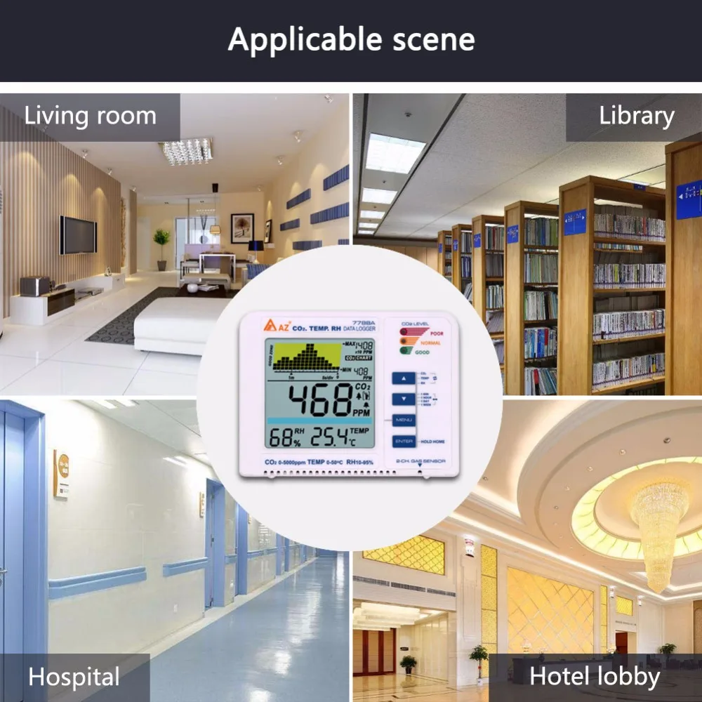 Yieryi AZ7788A CO2 регистратор данных качество воздуха Температура CO2 детектор сигнализации тренд запись для дома, библиотеки, больницы, отеля лобби