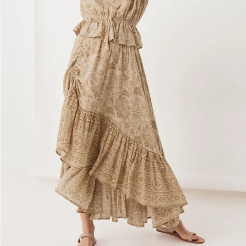 Женская Асимметричная юбка с цветочным принтом Boho Chic плиссированная пляжная