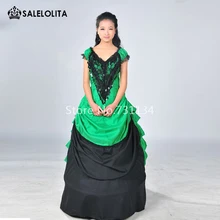 Новое поступление зеленый полу-Длина в викторианском стиле Вечерние сексуальное платье с v-образным вырезом в викторианском стиле женское платье с бантом для, женская обувь