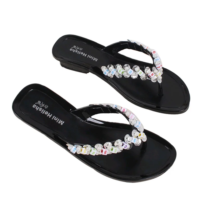 

Women's Slippers Summer New Fashion Flat Tweezers Flip Flops Outdoor Simple Casual Platform Pearl Beach Slippers Female
