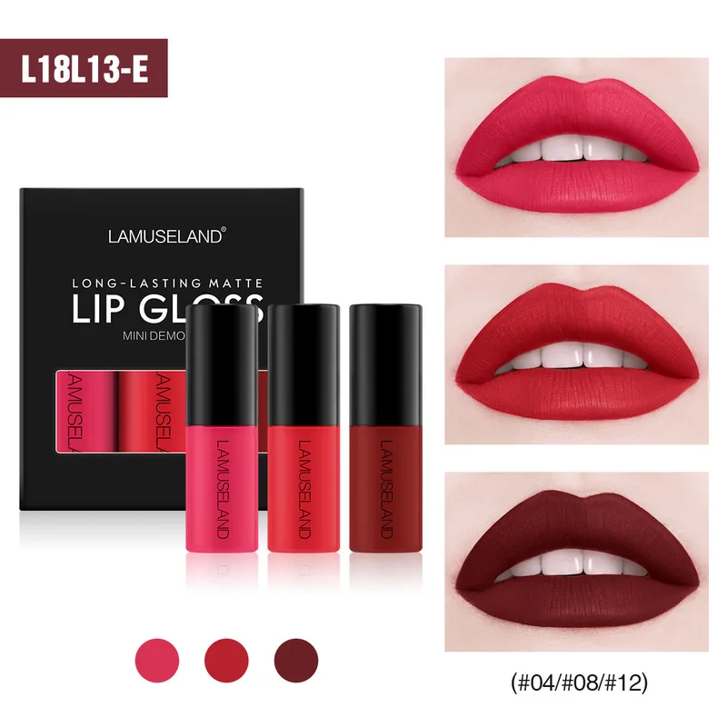 

3Pcs/Lot 12 Colors Lip Gloss Waterproof Long-Lasting Matte Lipstick Set Makeup Brand LAMUSELAND Make Up Lipstick Matte TSLM1