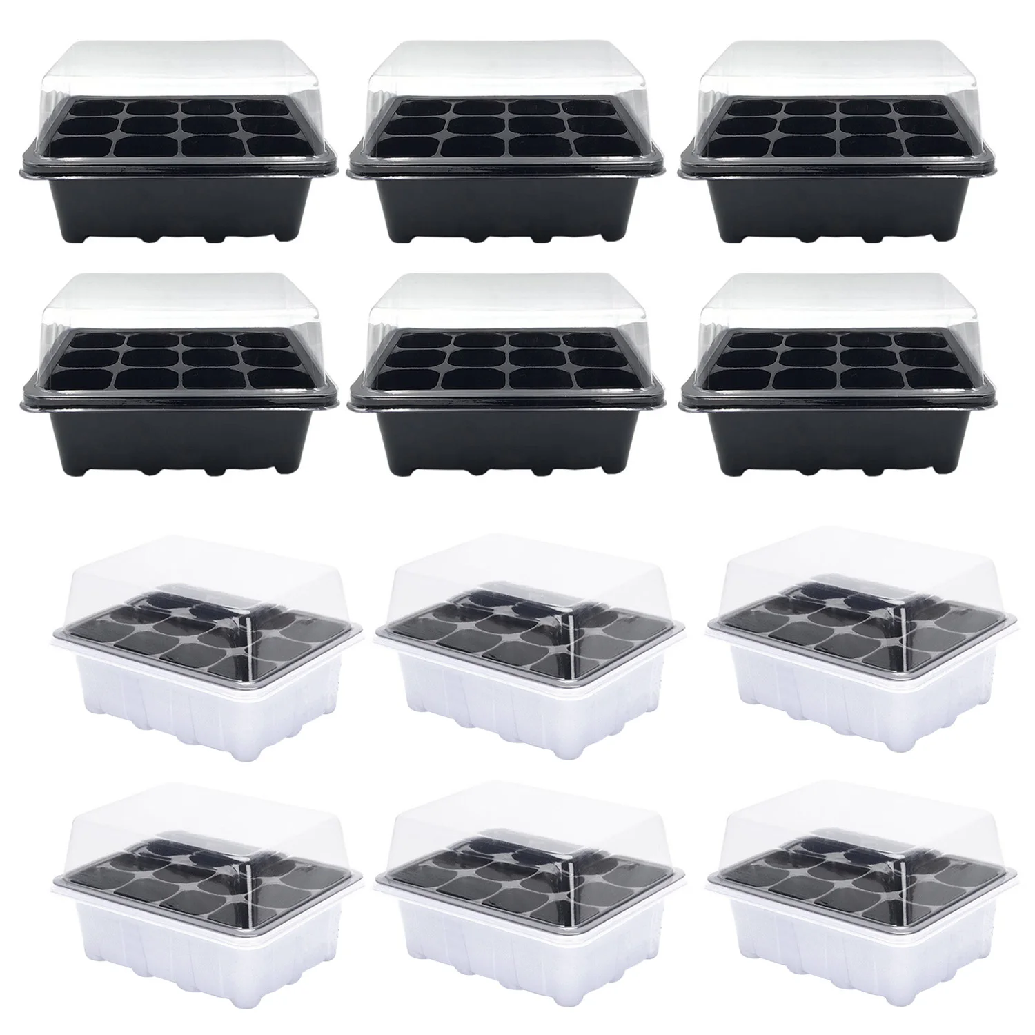 

Behogar 6 Set 18.7x14.5x11cm 12-Cell Seedling Seed Starter Tray Kit for Garden Greenhouse Succulent Wheatgrass Microgreens