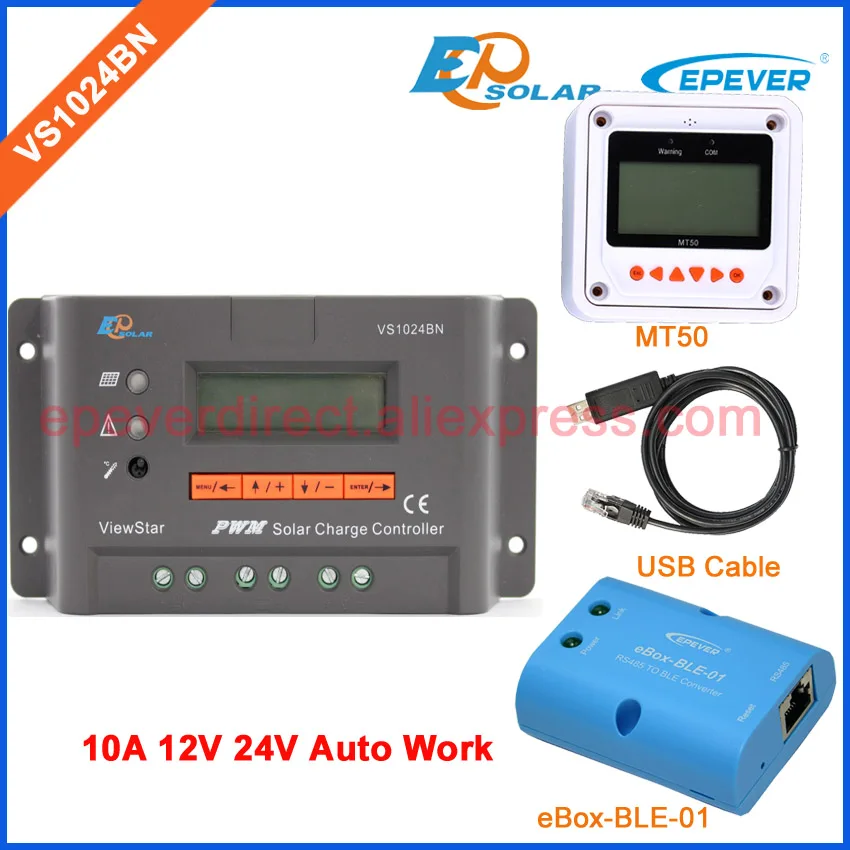 

USB cable VS1024BN EPSolar PWM solar panel controller/Regulator 10A 12V 24V bluetooth for Android APP use and MT50 Meter