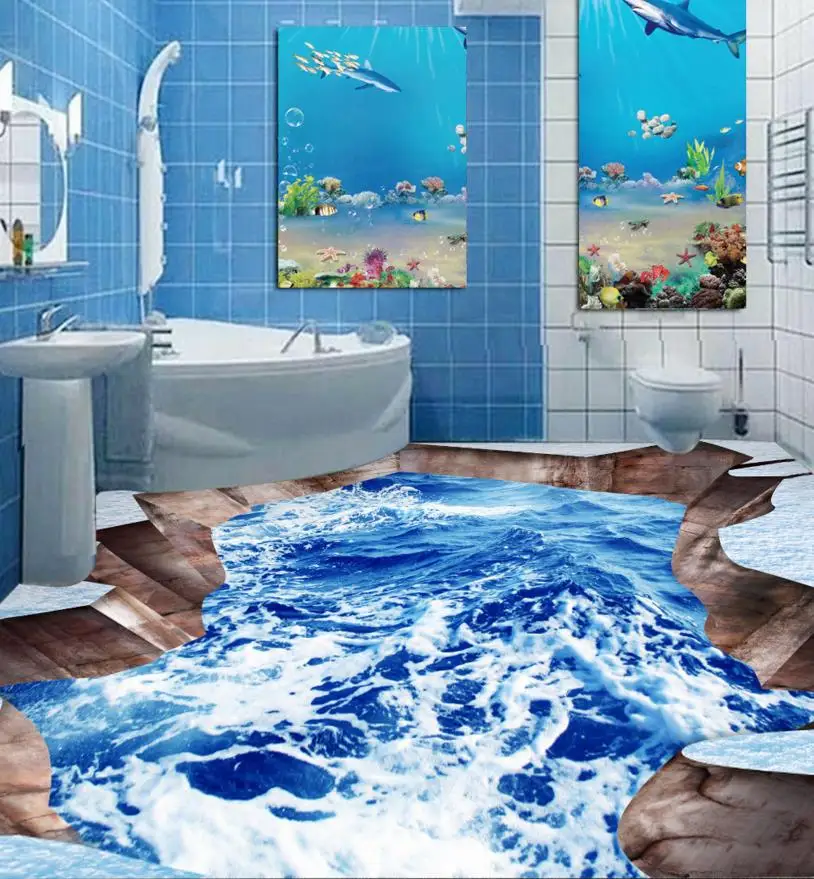

3D floor snow ocean customize wathroom 3d floor stickers self-adhesive waterproof plastic flooring