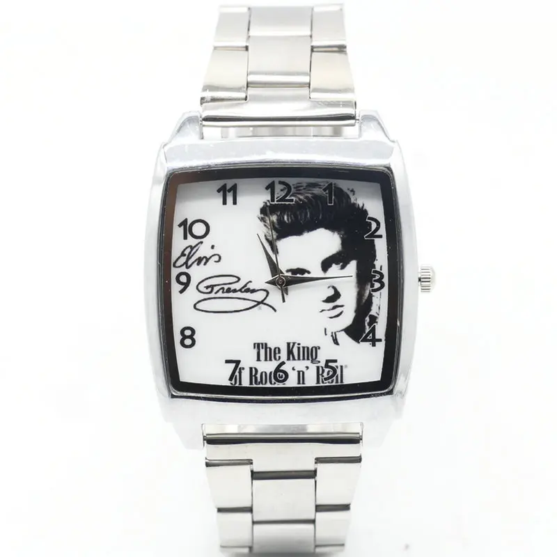 Buy fashion steel Elvis Presley watch Women Men's luxury quartz Square batman