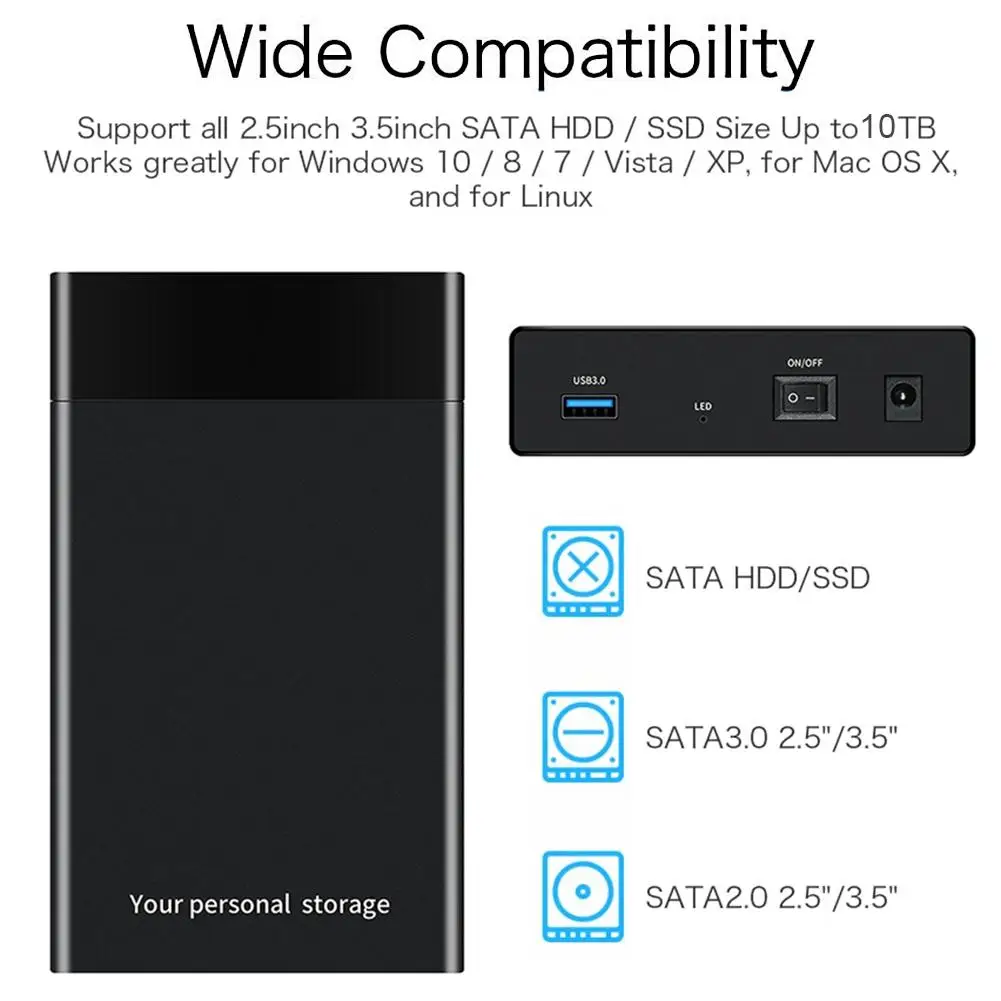 2," 3,5" HDD жесткий диск чехол 3,5 корпус для жесткого диска чехол SATA USB3.0 Корпус внешнего жесткого диска считыватель Поддержка UASP 10 ТБ диски