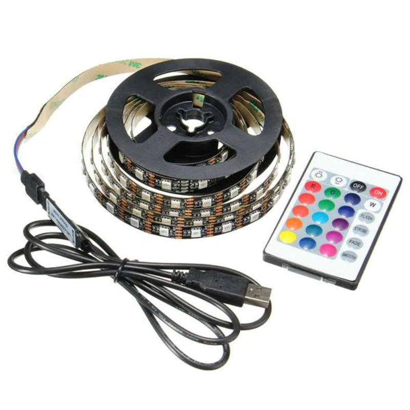 

1M 2M 3M 4M USB 5V 5050 60SMD/M RGB LED Strip Light TV Back Lighting Kit +24Key Remote