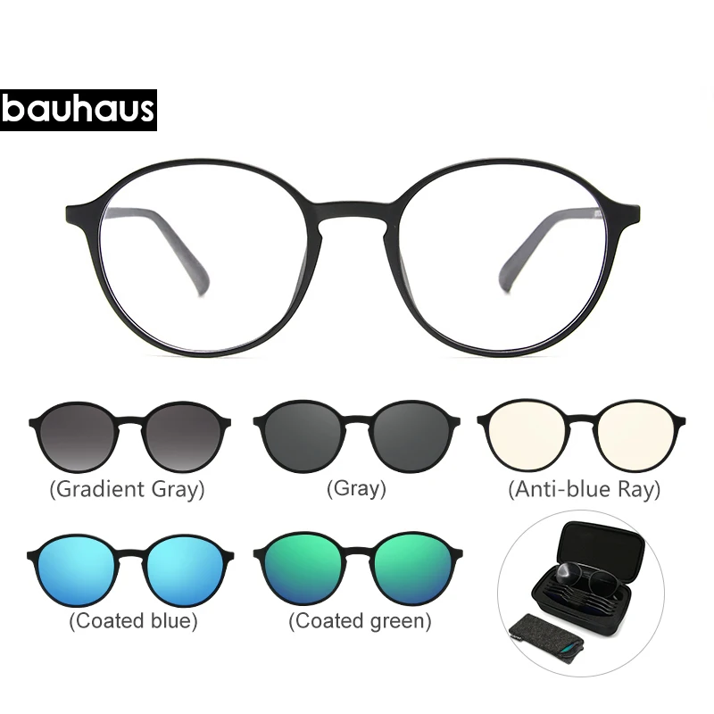 Bauhaus Магнитная солнцезащитные очки поляризованные очки миопия очки кадр пять цветов Модные оптические ULTEM очки - Цвет оправы: (set)