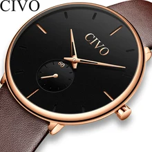 Men Watch CIVO Fashion Slim Leather Strap Minimalist Wrist Watches Mens Waterproof Business Quartz Watch Clock Relogio Masculino