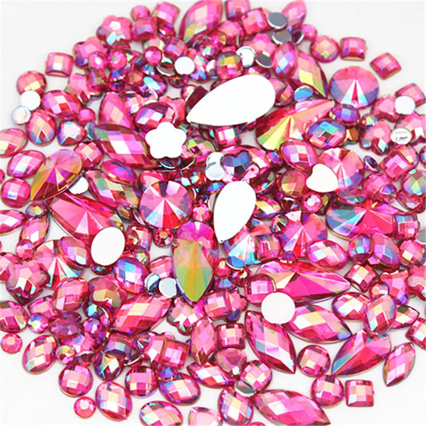 18g About 300pcs Mixed Shape Sizes AB Acrylic Rhinestones 3D Nail Art Rhinestones Non Hotfix Flatback Stones Decorations MC4000