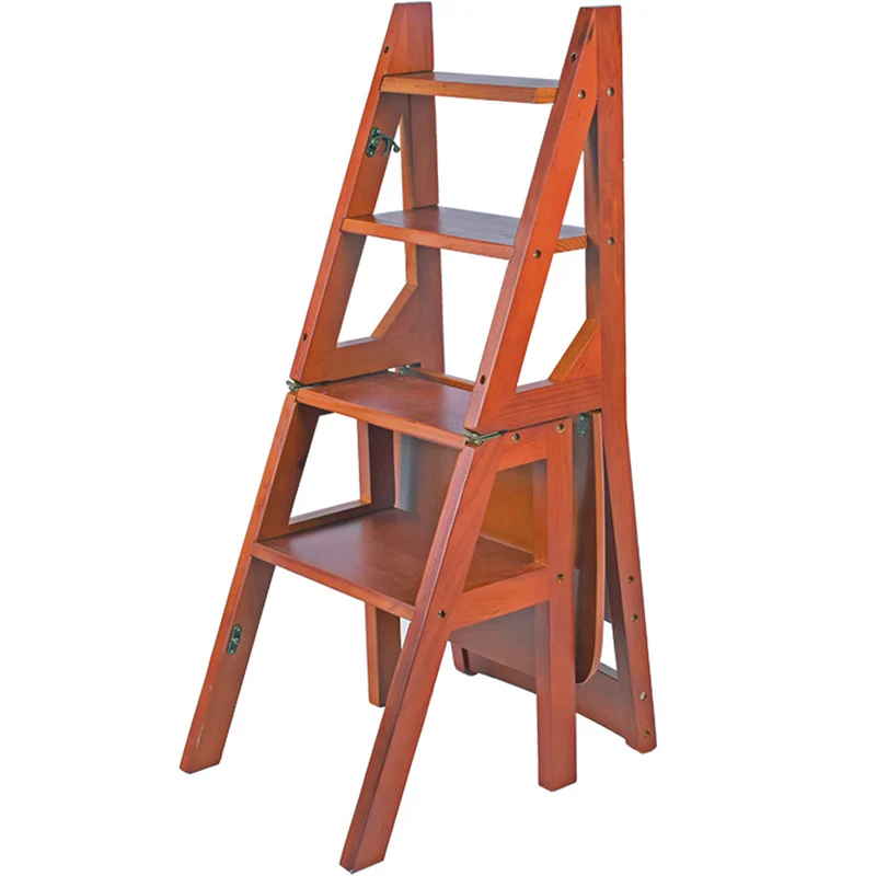 

Solid wood home multi-function folding ladder chair indoor mobile climbing ladder four step ladder ladder
