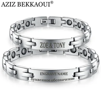 

AZIZ BEKKAOUI Healthy Magnetic Bracelets & Bangles Stainless Steel Magnetite Lovers Jewelry For Men Women Special Named Bracelet