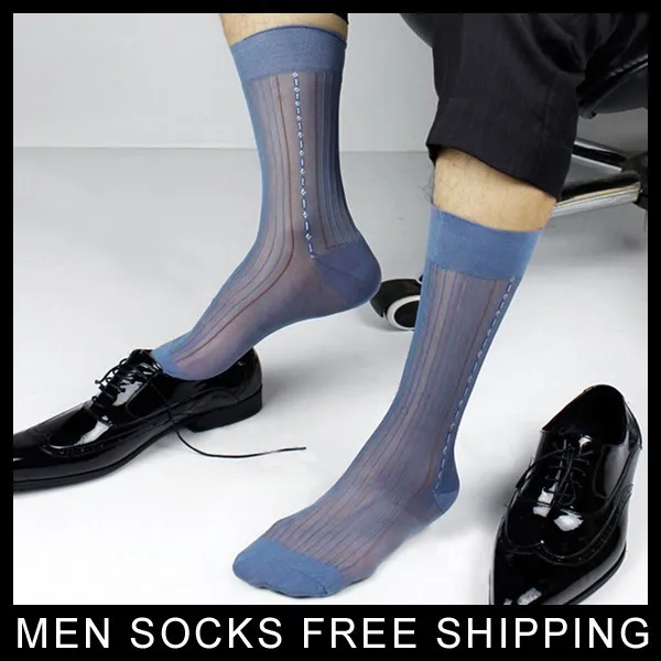 Мужские шелковые деловые носки, прозрачные сексуальные мужские носки, 6 цветов, розничная