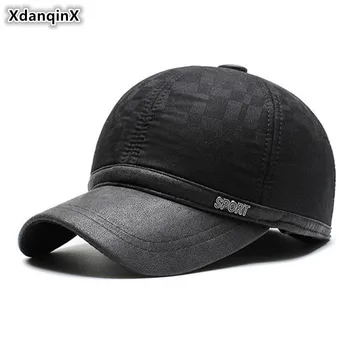 

XdanqinX 2019 Autumn Winter New Men's Earmuffs Hats Warm Thick Baseball Caps Adjustable Size Fashion Bone Sports Cap Dad's Hat
