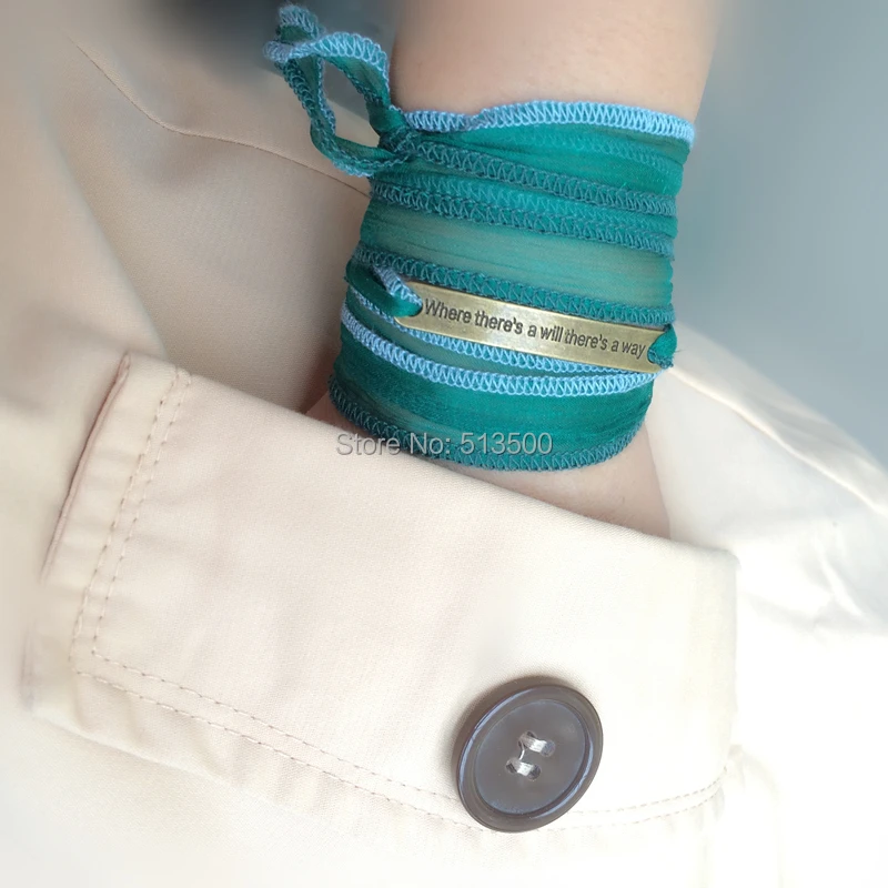 Personalized Silk Wrap Bracelet Gift Yoga Gypsy Bracelets With Inspiration Words of &quotWhere there's a will way&quot | Украшения и